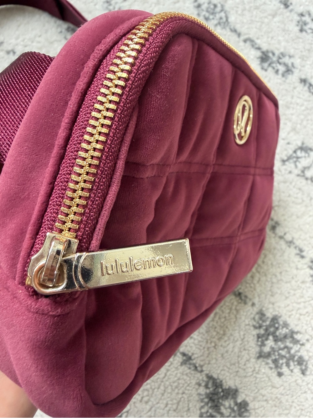 Lululemon Limited Edition Velour Quilted Burgundy Belt Bag with Gold Accent - Picture 11 of 13